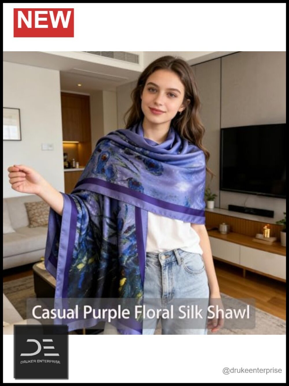 Large Lightweight Satin Shawl Scarf for Women - Silky Long Wrap - Picture 5 of 6